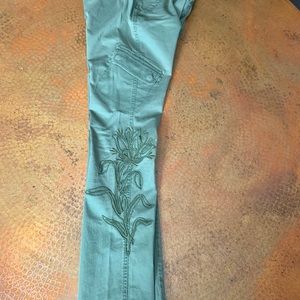 LUCKY BRAND Army green Embroidered skinny pants